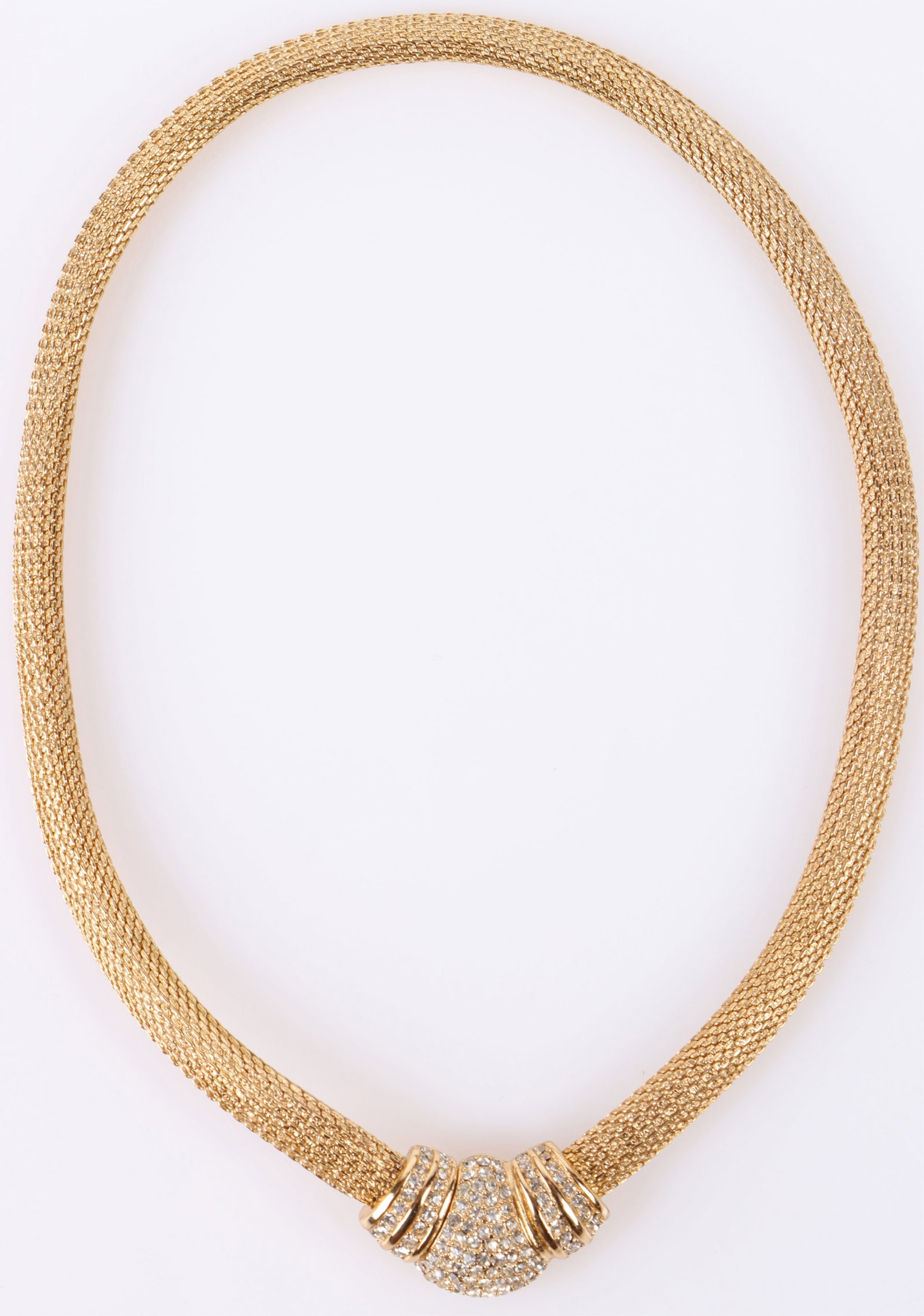 DIOR GOLD-TONED LADIES CHOKER NECKLACE: 183021 DIOR GOLD-TONED LADIES CHOKER NECKLACE Dior gold-toned ladies choker necklace with CZ inset stones. Stone Type: CZ Size: 16" Length Condition: Very fine.