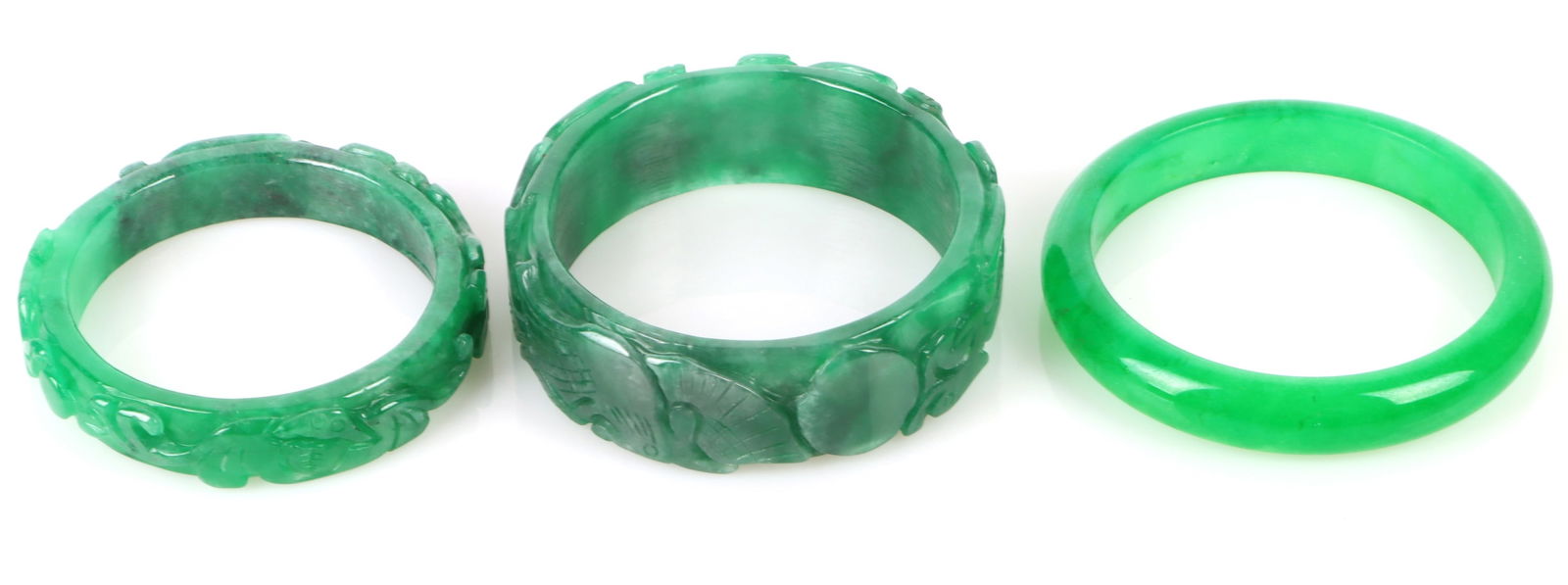 GENUINE GREEN CARVED JADE BANGLE BRACELETS (1 of 4)