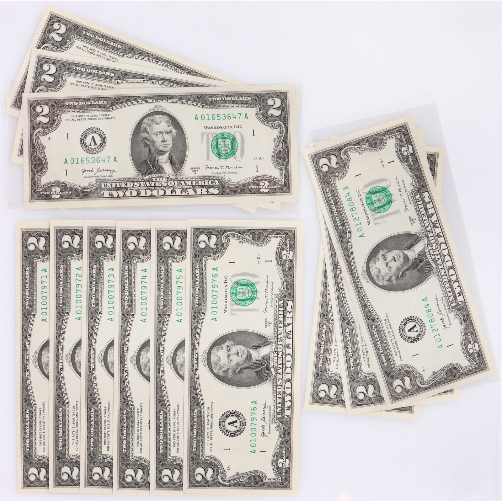 USA LIBERTY & $2 DOLLAR NOTES - LOT OF 13: 183300 USA LIBERTY & $2 DOLLAR NOTES - LOT OF 13 To include: 1943 Waling Liberty Circulated Coin, (6) 2017 $2 USA Note Fancy Serial #01007971-01007976, (3) 2017 $2 USA Note Fancy Serial #01278082-0127