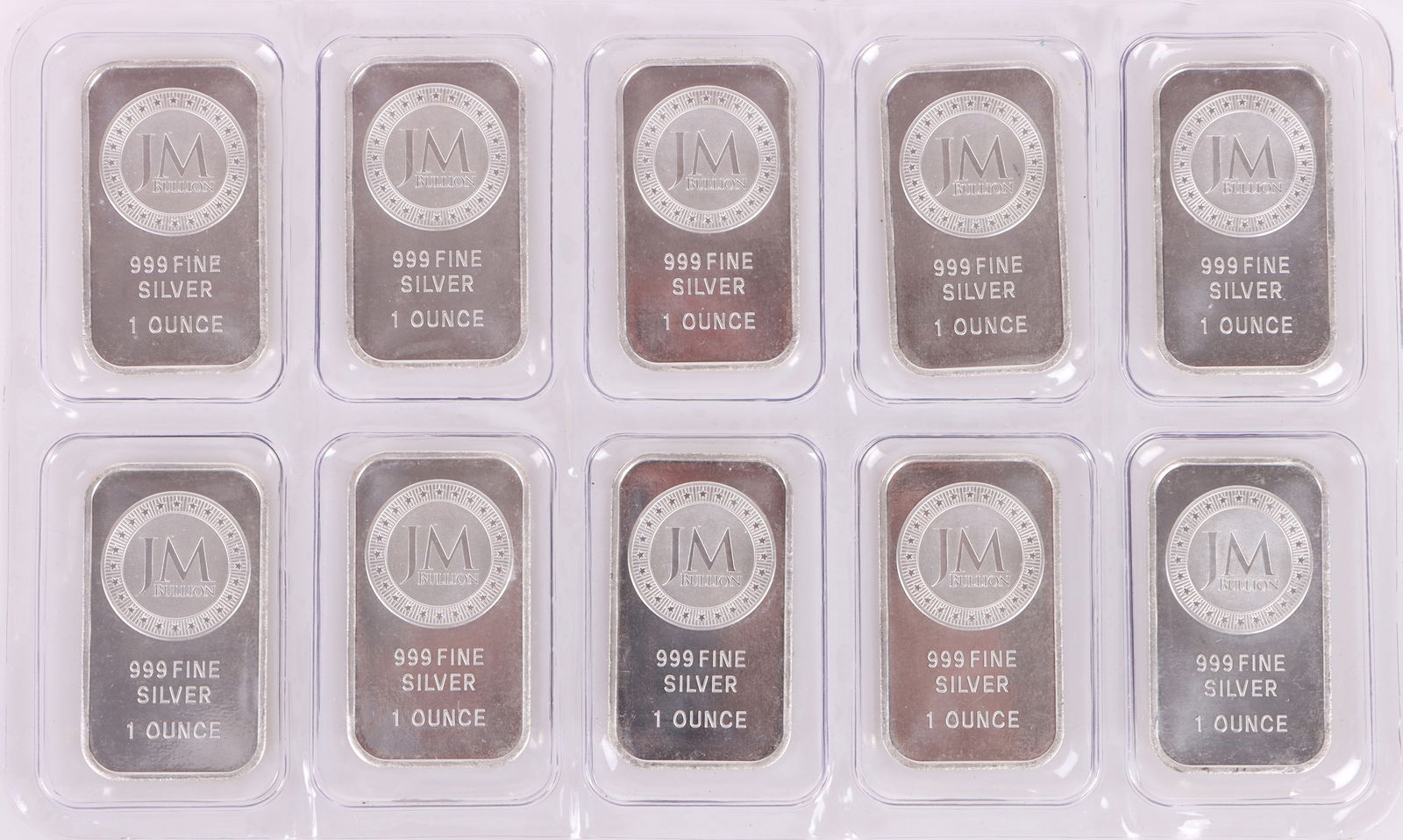 JM BULLION 1 OZ. .999 FILE SILVER BARS LOT OF 10 (1 of 2)