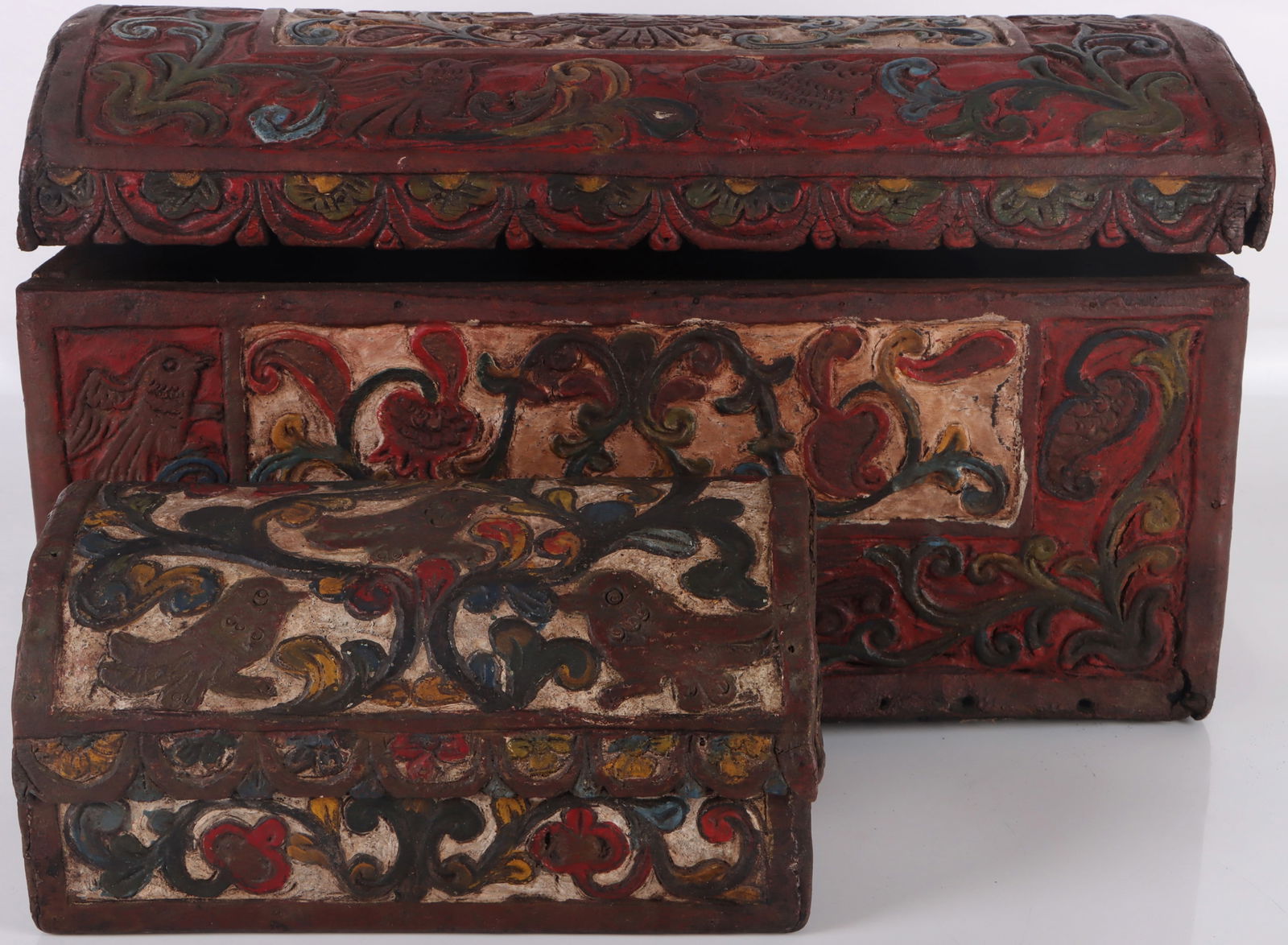 CIRCA LATE 18TH C. HAND-TOOLED LEATHER CHESTS (1 of 5)