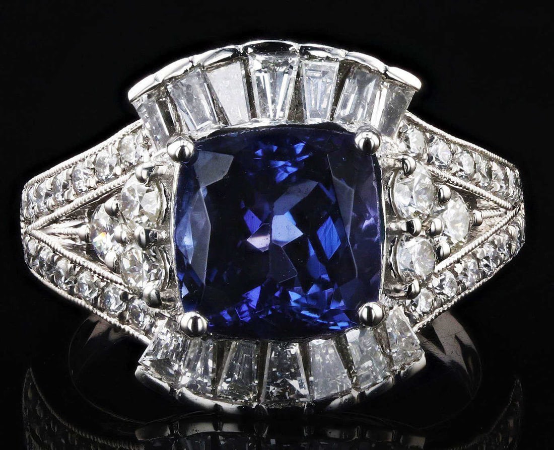 PLATINUM 3.83CT TANZANITE & 1.42CTW DIAMOND RING (1 of 3)