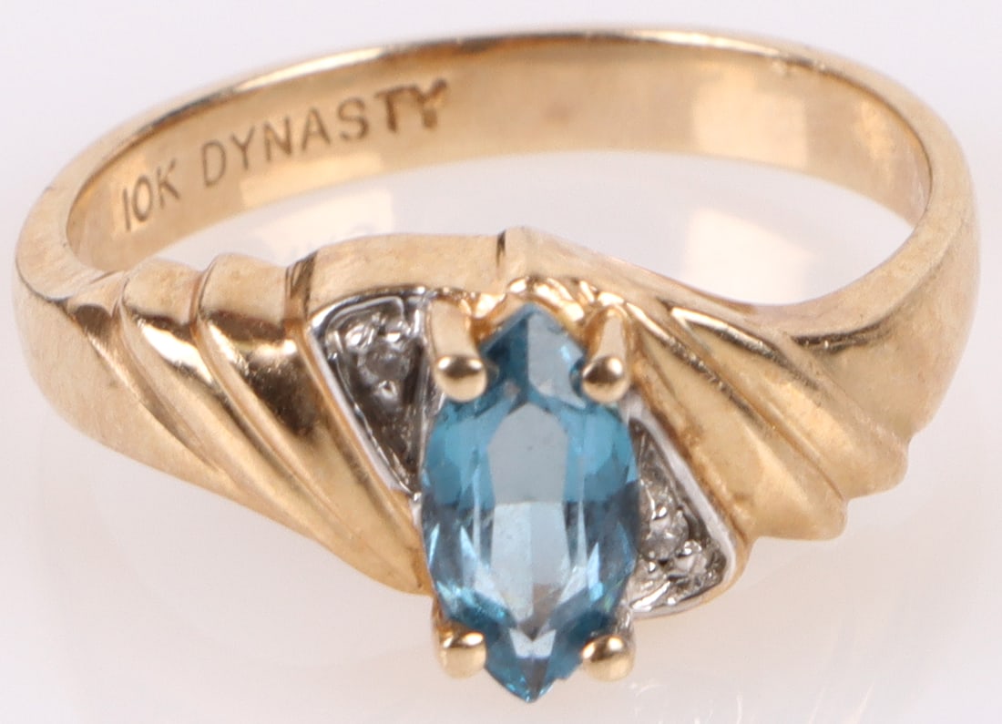 10K YELLOW GOLD LADIES BLUE TOPAZ & DIAMOND RING (1 of 3)