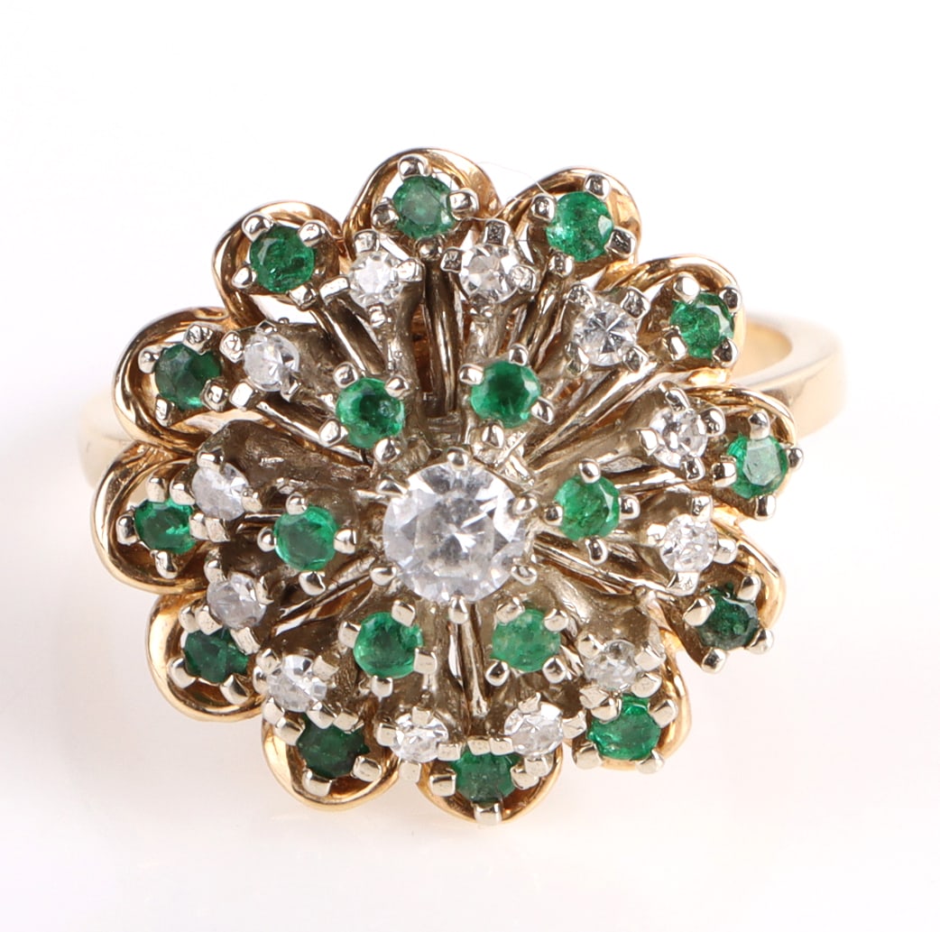 14K YELLOW GOLD DIAMOND EMERALD COCKTAIL RING (1 of 4)