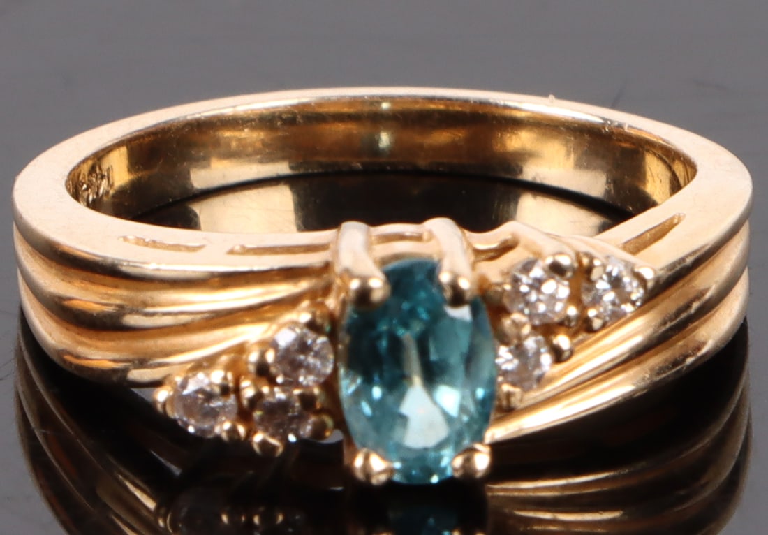 14K YELLOW GOLD LADIES BLUE TOPAZ & DIAMOND RING (1 of 3)
