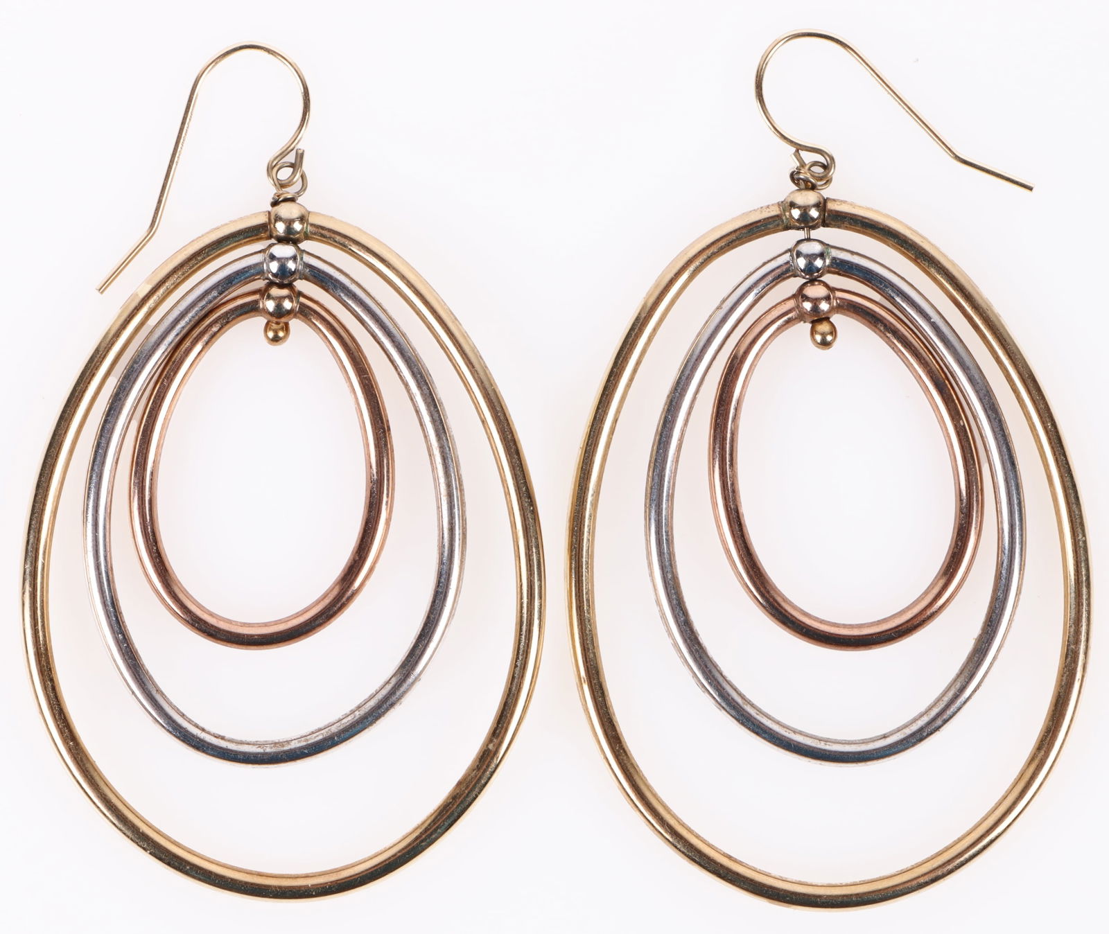 10K TRICOLOR GOLD HOOP OVAL LADIES EARRINGS (1 of 3)