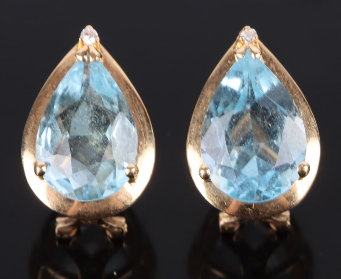 14K YELLOW GOLD TOPAZ DIAMOND TEARDROP EARRINGS (1 of 3)