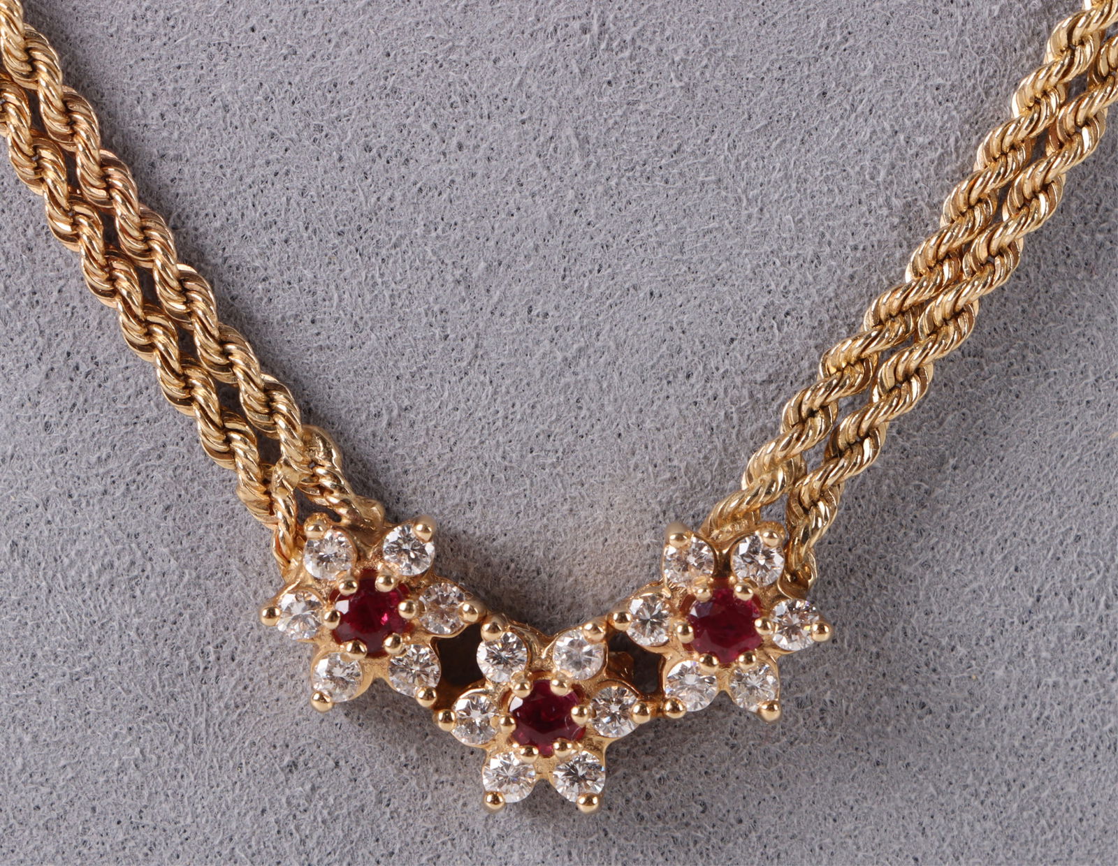 0.72CTW DIAMOND & RUBY FLORAL 14K GOLD NECKLACE (1 of 3)
