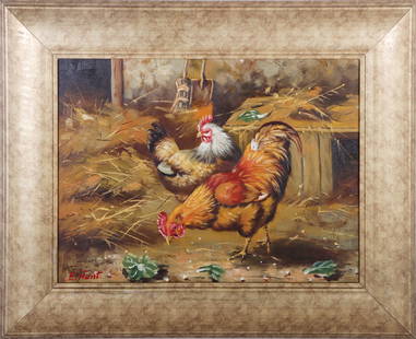 EDGAR HUNT OIL LIVESTOCK PAINTING IN THE MANNER OF: 185226 EDGAR HUNT OIL LIVESTOCK PAINTING IN THE MANNER OF Edgar Hunt (1876-1953, British) oil livestock painting in the manner of. This painting was made in the same style and technique as Edgar but a