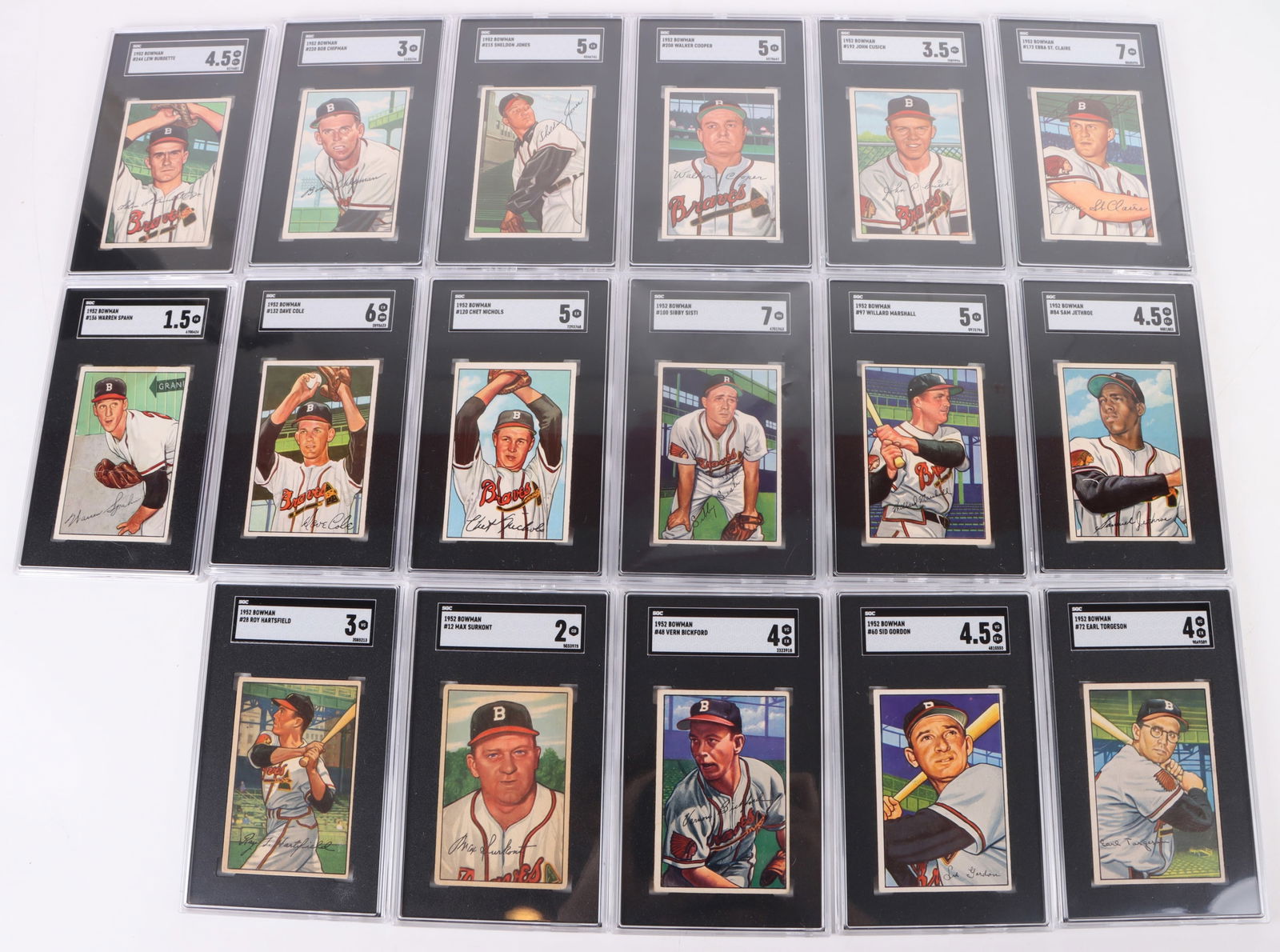 1952 BOWMAN ATLANTA BRAVES SET GRADED/SLABBED (1 of 6)