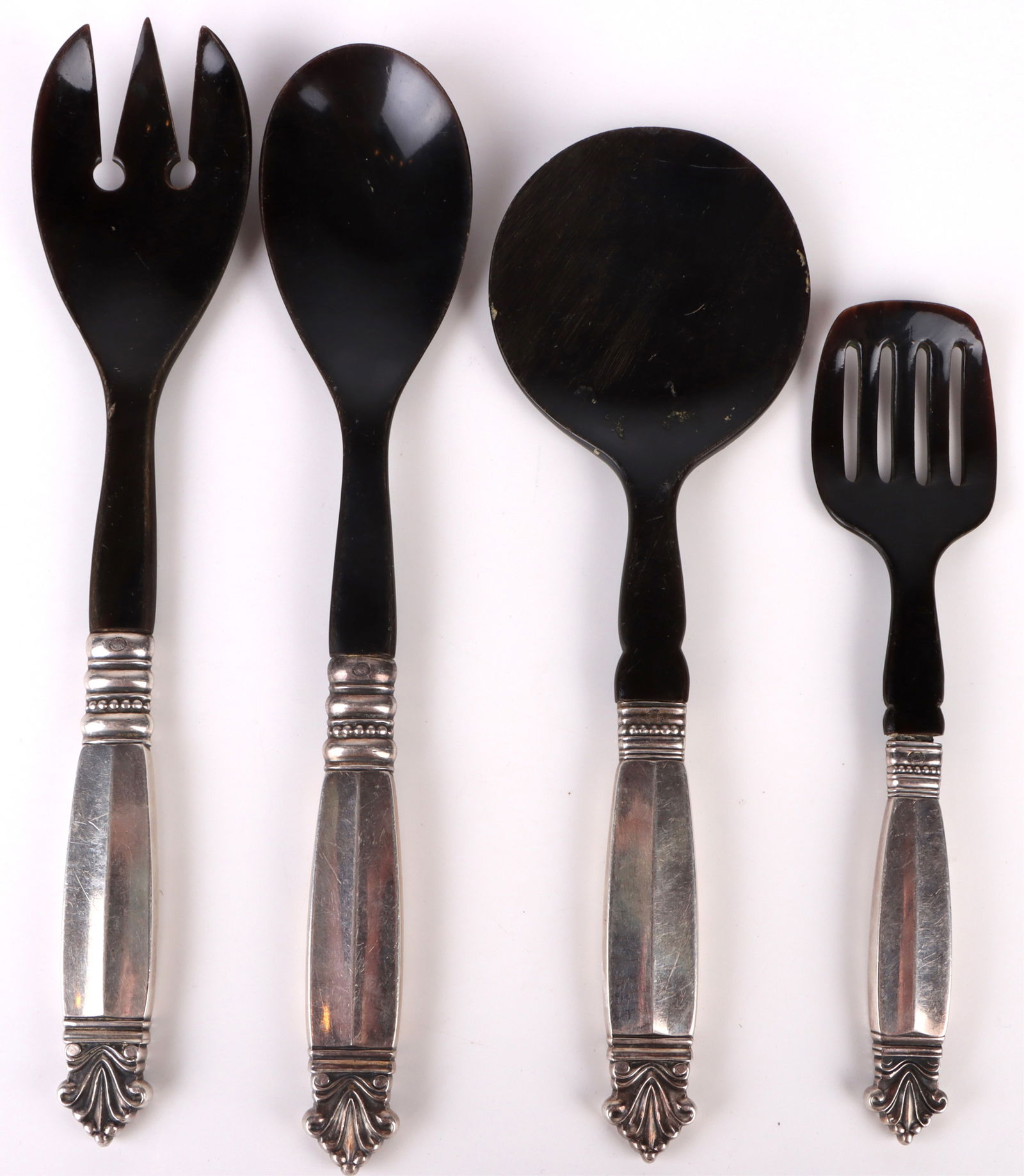 GEORG JENSEN ANTIQUE STERLING HORN CAVIAR SET (1 of 4)