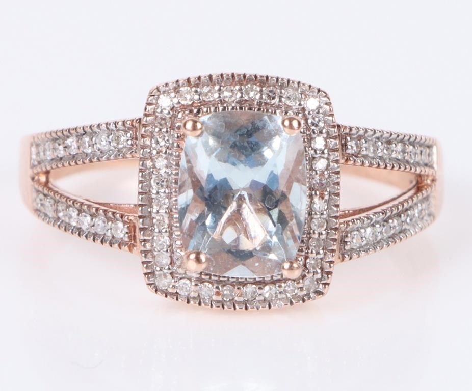 ~2.0CT AQUAMARINE & DIAMOND 10K ROSE GOLD RING (1 of 5)