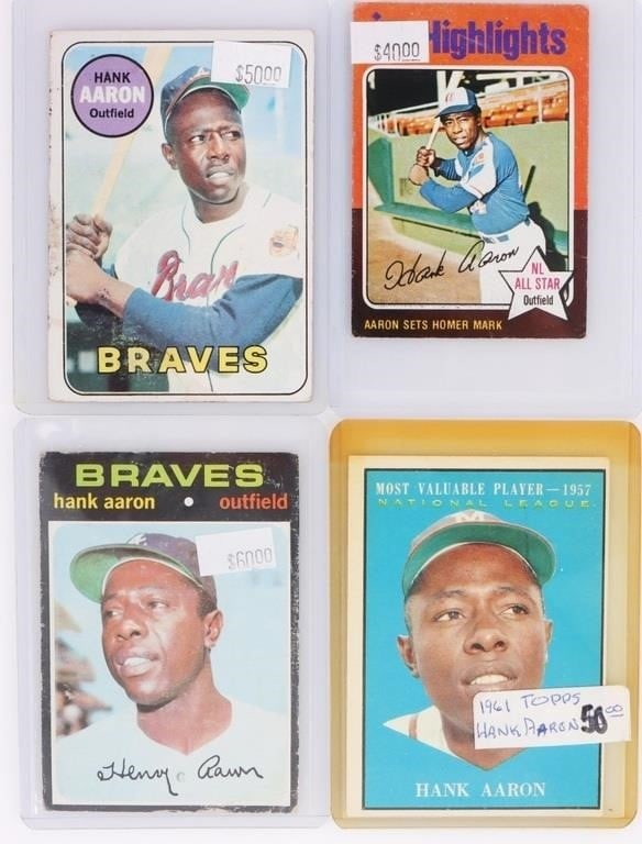 ASSORTED HANK AARON TOPPS BASEBALL CARDS - (4) (1 of 5)