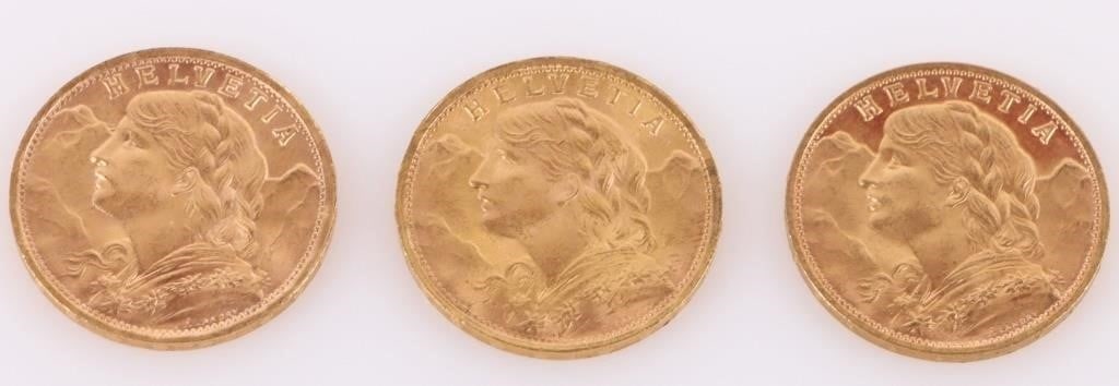 1935 90% GOLD COINS 20 FRANCS SWISS HELVETIA (1 of 2)