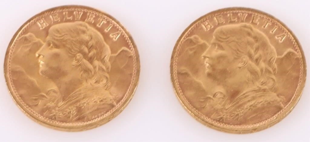 1947 90% GOLD COINS 20 FRANCS SWISS HELVETIA (1 of 2)