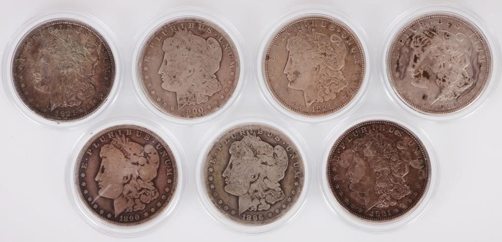 ASSORTED 0.9 SILVER U.S. MORGAN DOLLARS - (7) (1 of 2)