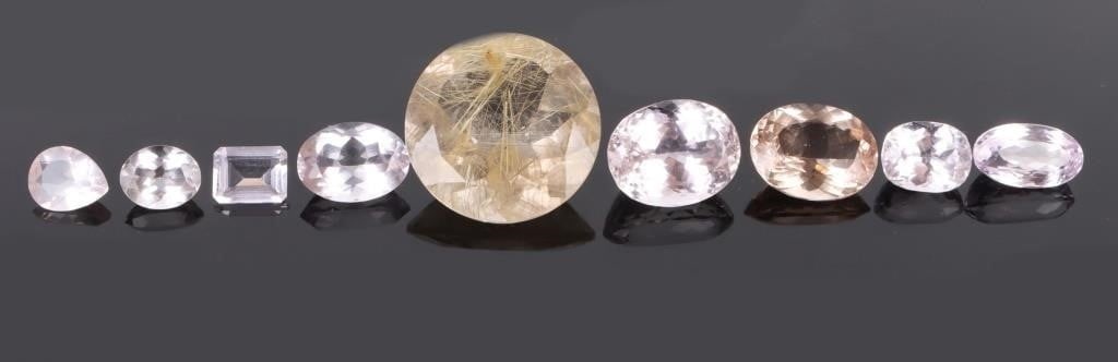 84.75CTW PINK LOOSE SEMI-PRECIOUS GEMSTONES: 84.75CTW pink loose semi-precious gemstones to include Morganite, citrine, rutilated quartz, tanzanite and more.Stone Type: AssortedCondition: Very fine.