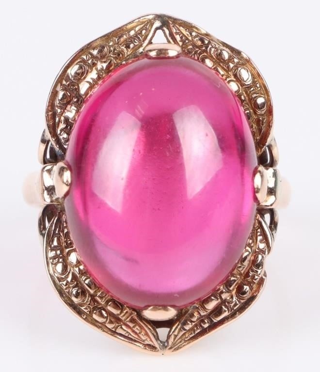 16.5 X 14.5MM CABOCHON RUBY 14K YELLOW GOLD RING (1 of 4)