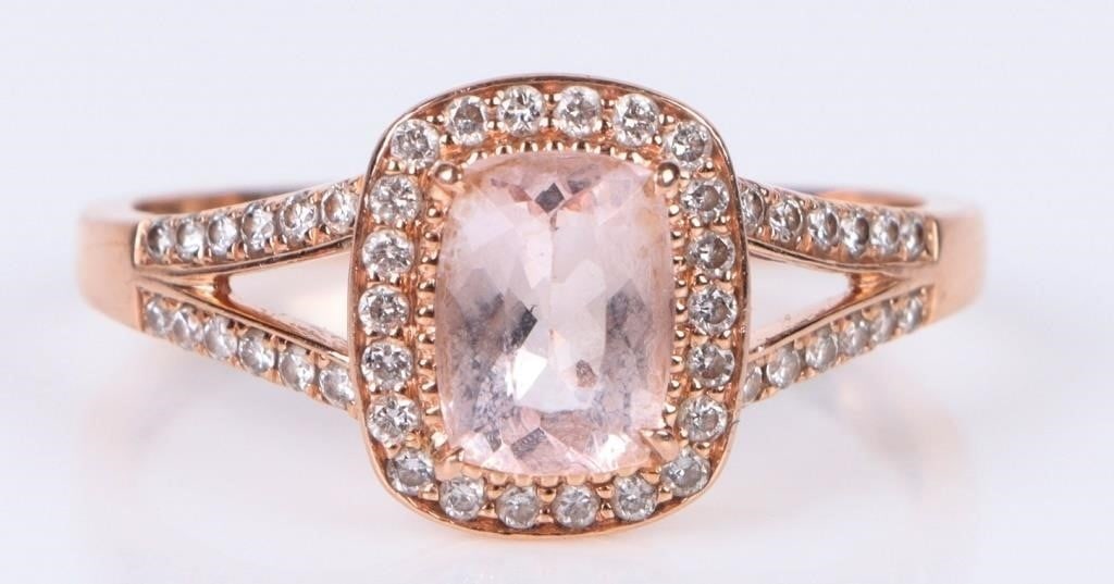 14K YELLOW GOLD DIAMOND MORGANITE LADIES RING (1 of 4)
