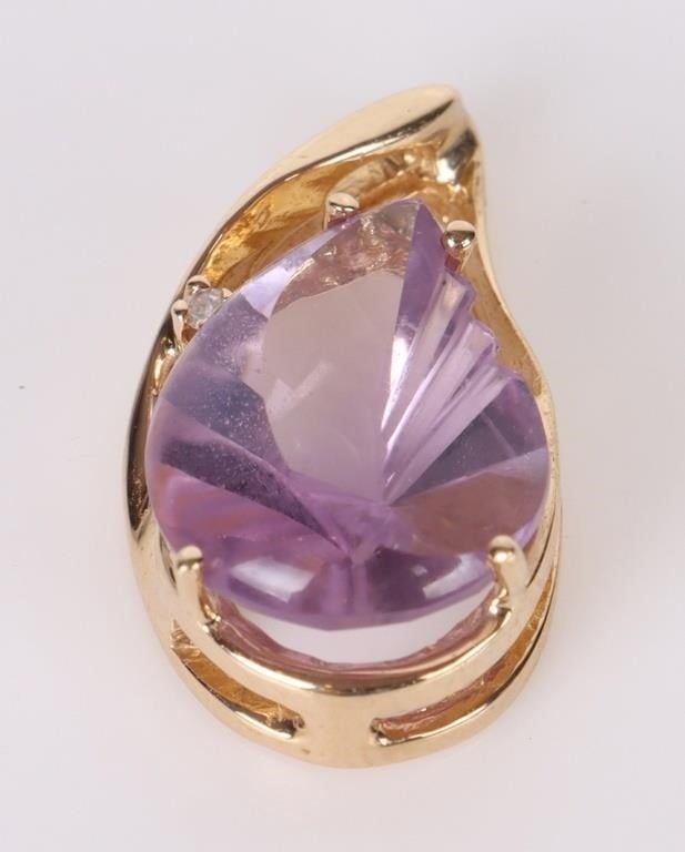 14K GOLD PAISLEY PENDANT W/ AMETHYST GEMSTONE (1 of 5)