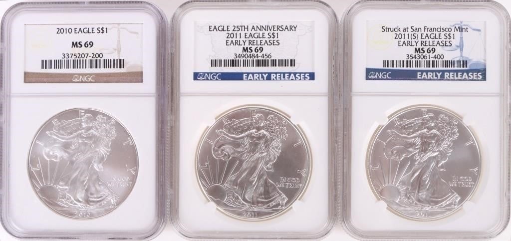 2011 & 2010 SILVER EAGLE COINS NGC MS69 (1 of 2)