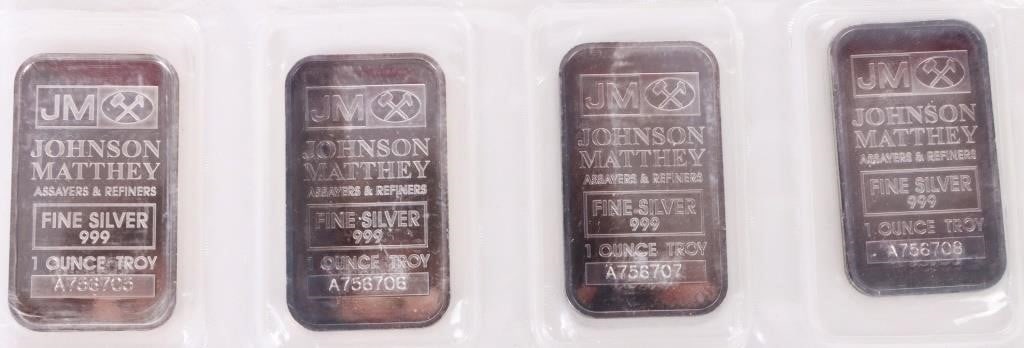 .999 FINE SILVER JOHNSON MATTHEY 1.0OZT BARS - (4) (1 of 2)