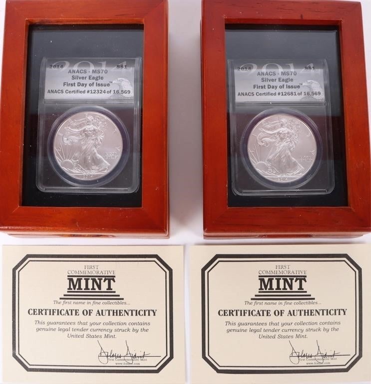 2014 SILVER EAGLE FDOI - ANACS MS70 - COINS W/ COA (1 of 3)