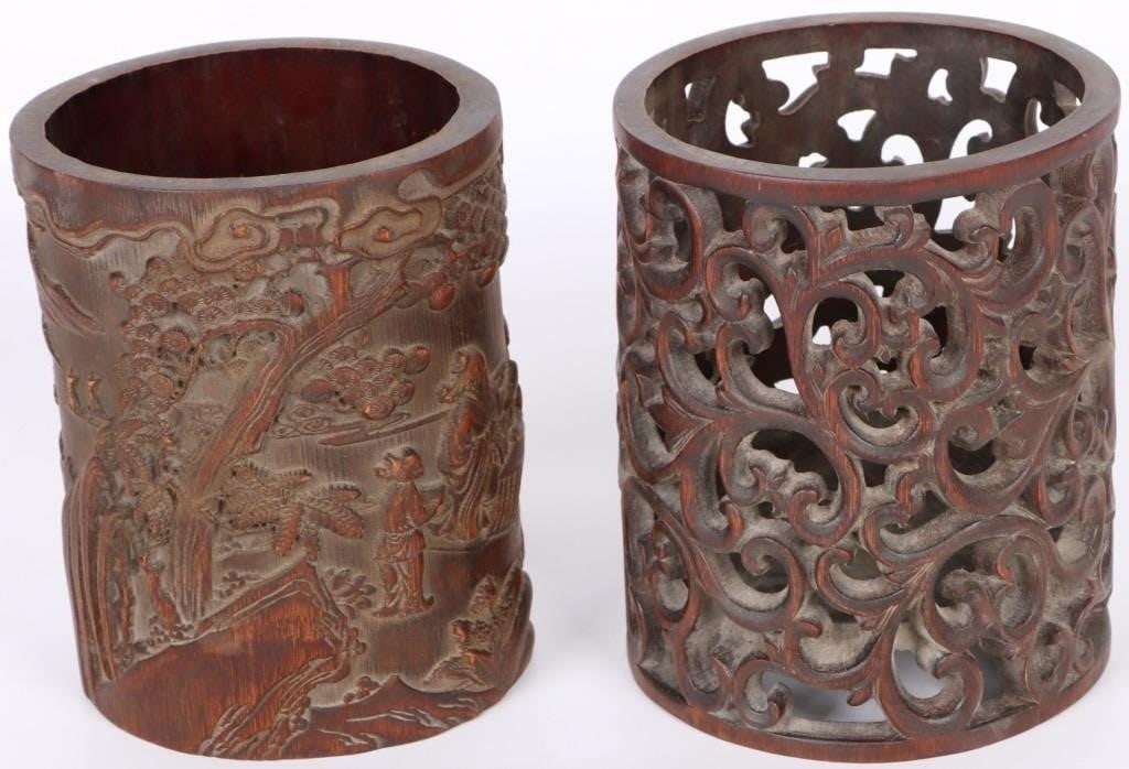 ANTIQUE ASIAN HAND-CARVED WOODEN JAR PAIRS (1 of 3)
