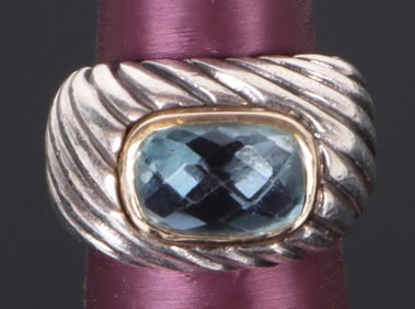 BLUE TOPAZ STERLING SILVER W/ 14K YELLOW GOLD RING