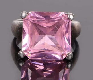 STERLING SILVER PINK TOURMALINE LADIES RING