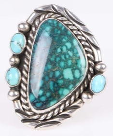 SIGNED NAVAJO TURQUOISE 0.925 SILVER LADIES RING