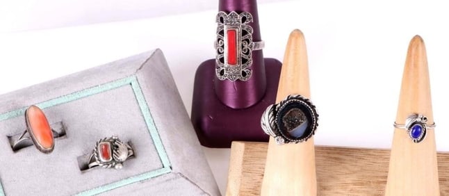 ASSORTED STERLING SILVER GEM LADIES RINGS - (5)