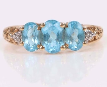 10K YELLOW GOLD BLUE TOPAZ DIAMOND LADIES RING