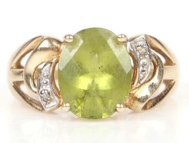 10K YELLOW GOLD PERIDOT DIAMOND LADIES RING