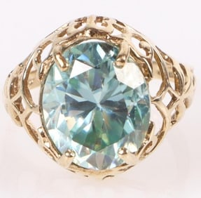 5.0CT BLUE MOISSANITE 10K YELLOW GOLD RING