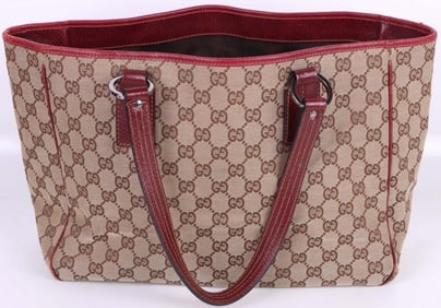 GUCCI GG BROWN LEATHER MONOGRAM TOTE BAG