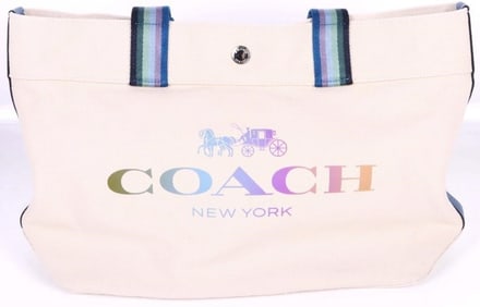 COACH RAINBOW CANVAS & LEATHER TOTE BAG 91170