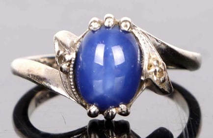 1CT STAR SAPPHIRE 14K WHITE GOLD LADIES RING