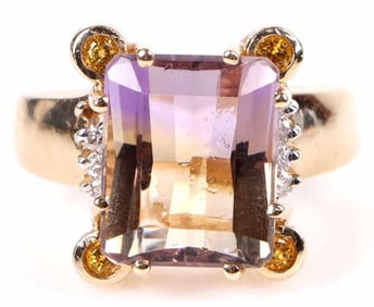 14K GOLD DIAMOND RUBY BICOLOR AMETRINE RING