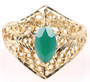 14K YELLOW GOLD MARQUISE EMERALD LADIES RING