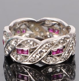 ART DECO DIAMOND RUBY PLATINUM LADIES RING