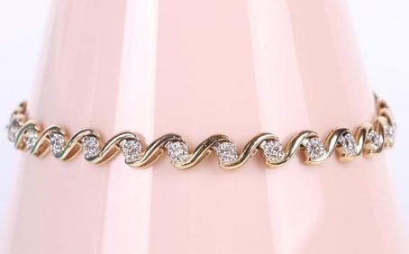 10K YELLOW & WHITE GOLD LADIES DIAMOND BRACELETS