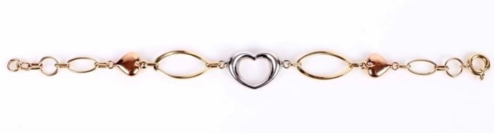 14K TRI-GOLD HEART LADIES BRACELET