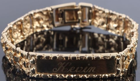 14K YELLOW GOLD ENGRAVED NUGGET BRACELET