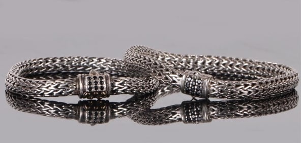 STERLING SILVER 18K GOLD ONYX CHAINED BRACELET-(2)