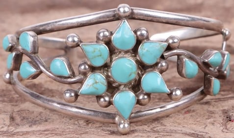 VINTAGE STERLING SILVER TURQUOISE CUFF BRACELET
