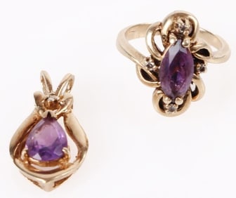 10K YELLOW GOLD AMETHYST DIAMOND MATCHING SET