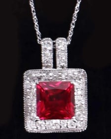 10K WHITE GOLD RUBY DIAMOND NECKLACE & PENDANT