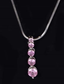 10K WHITE GOLD PINK TOPAZ PENDANT & 0.925 CHAIN
