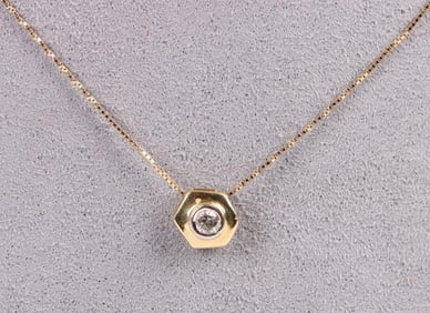 14K YELLOW GOLD 0.15CT ROUND DIAMOND NECKLACE